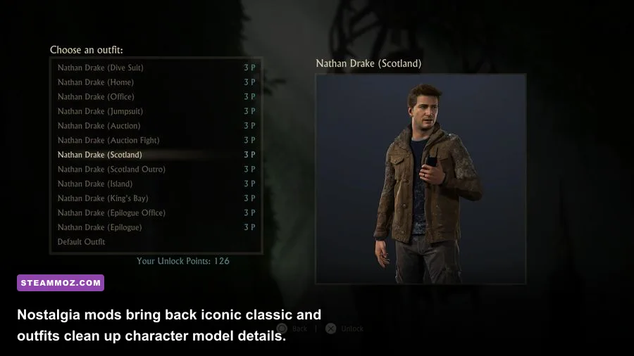 Nathan Drake wearing classic desert attire via PC cosmetic modification