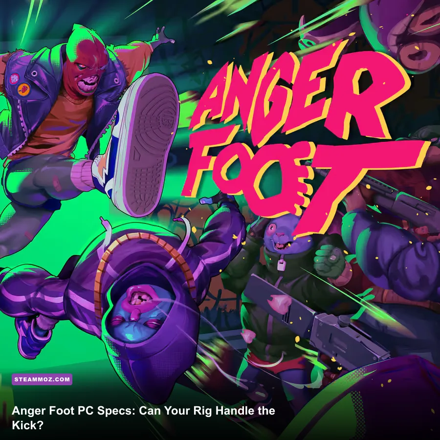 Anger Foot protagonist kicking through a door during neon-soaked combat