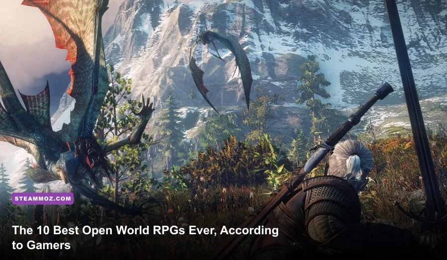 Collage of the best open world RPGs of all time including The Witcher 3 and Elden Ring
