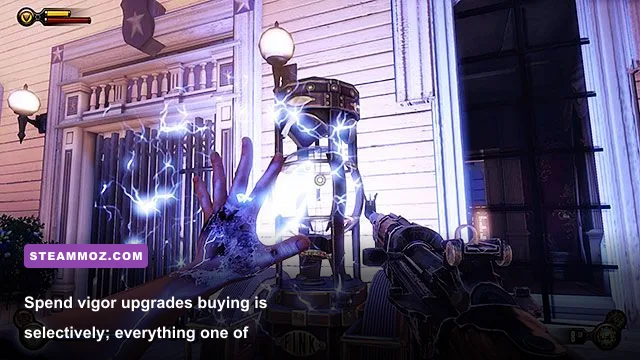 BioShock Infinite vigor upgrade screen showing Shock Jockey and Murder of Crows