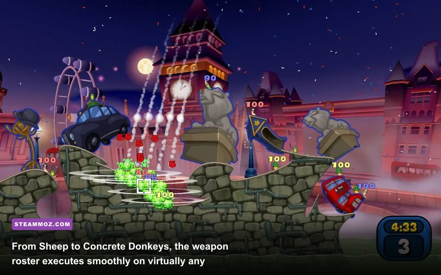 Worms Reloaded weapon selection inventory featuring classic super weapons