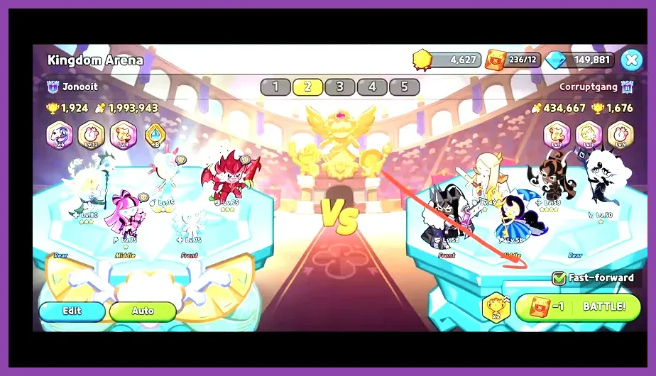 Cookie Run Kingdom Arena battle against meta team