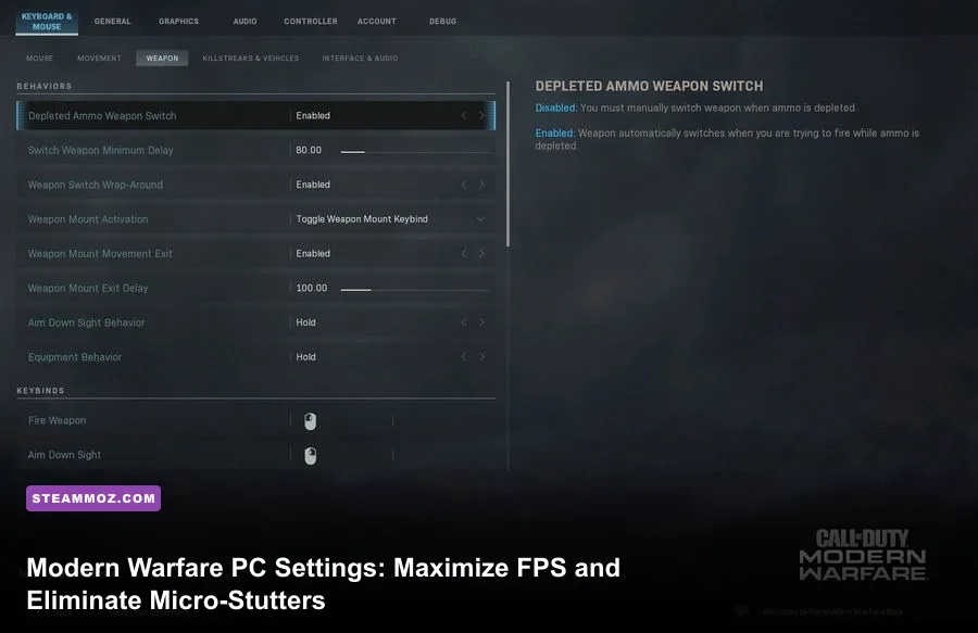 Call of Duty Modern Warfare graphics settings menu running on PC