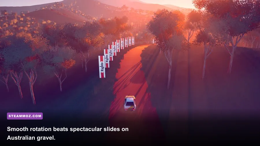 Art of Rally car sliding around a gravel hairpin in Australia