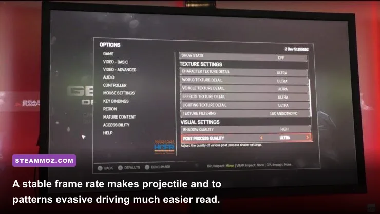 Gearshifters PC graphics settings menu for performance optimization