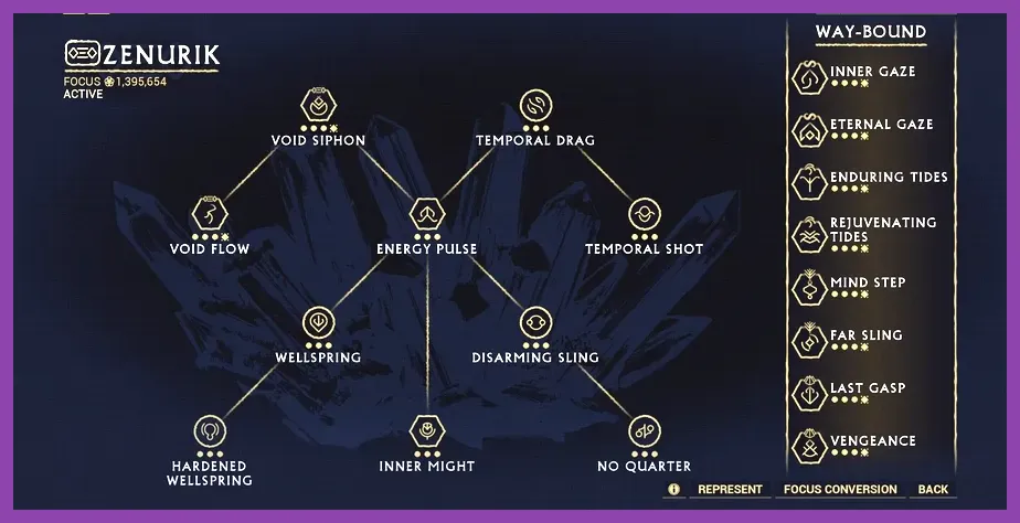 Warframe operator focus school tree UI