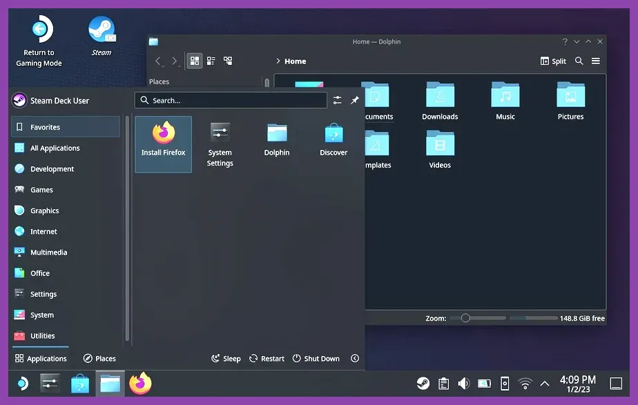 Steam Deck OLED performance menu configured for a long farming session