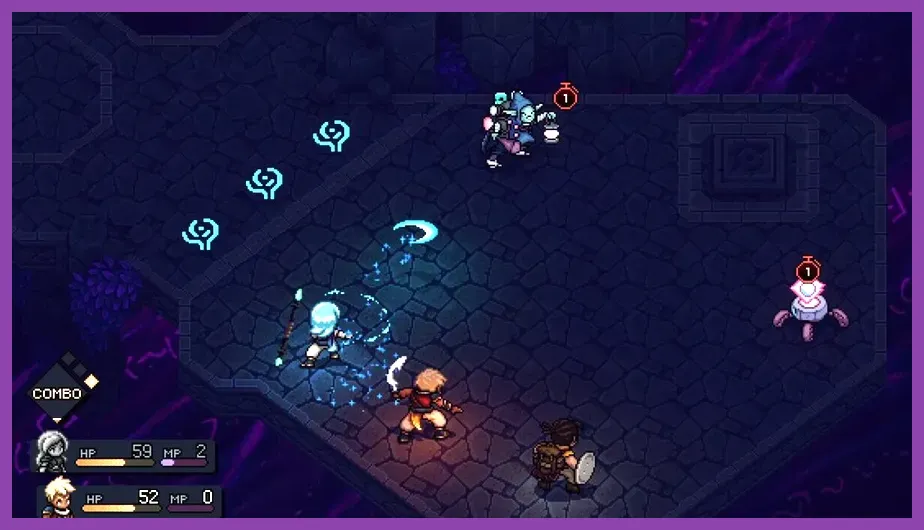 Valere channeling lunar magic during a boss fight
