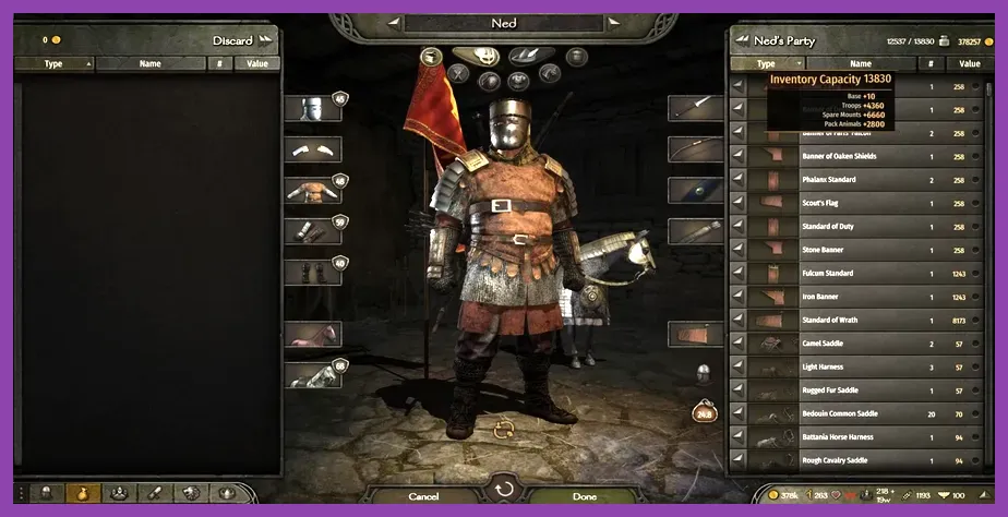Inventory and loot interface in Mount and Blade 2 Bannerlord