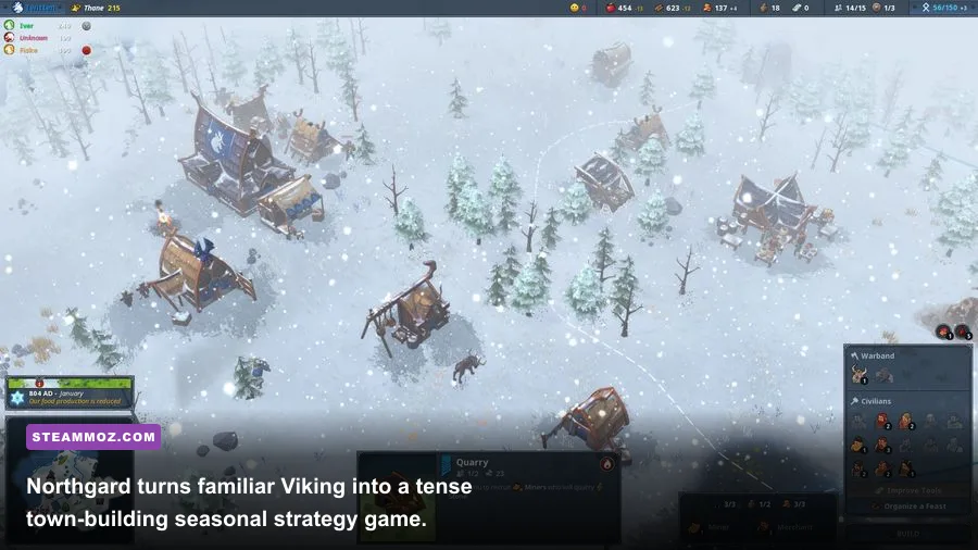 Northgard Viking settlement expanding across a snowy map