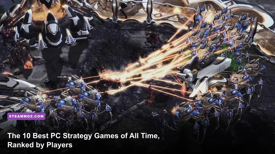 Epic real-time strategy battle in StarCraft II showcasing Protoss and Terran armies