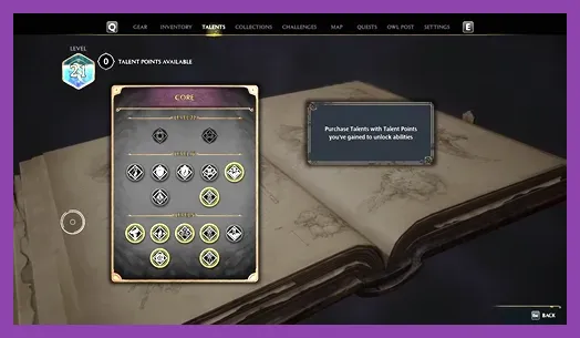 Hogwarts Legacy talent tree interface