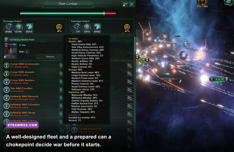 Stellaris fleet battle between corvettes and enemy ships near a starbase