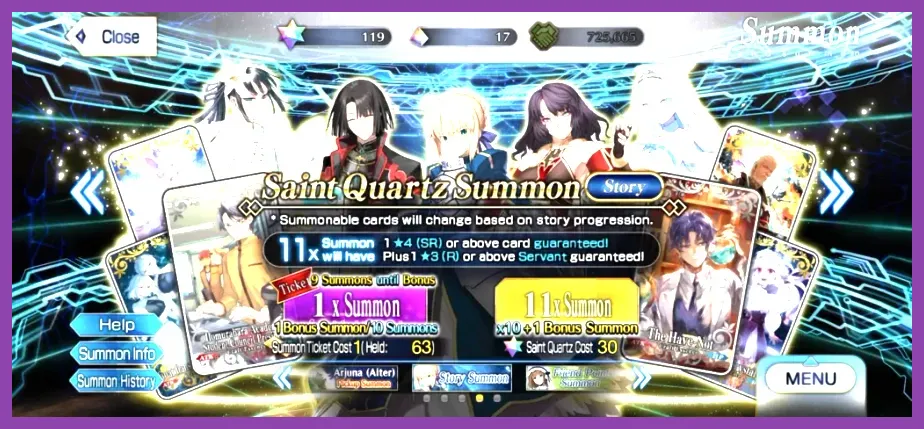 Fate Grand Order Saint Quartz summon banner with 11x summon option