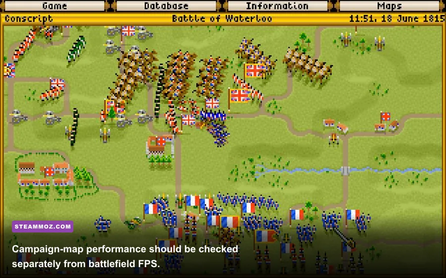 Fields of Glory II campaign map interface on PC