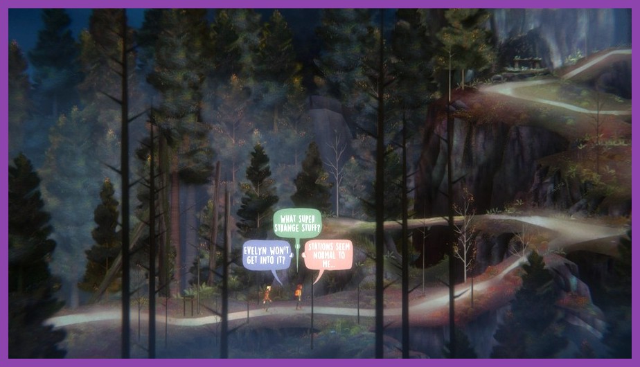 Oxenfree II character walking through atmospheric night environment with radio waves
