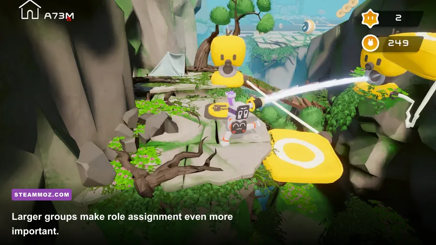 Four Biped 2 robots working together during a cooperative challenge