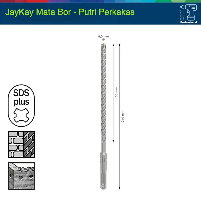 JAYKAY Hammer Drill Bit / Mata Bor Beton 8x150mm SDS Plus Hammer Drill Bits