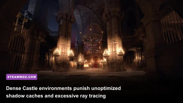 Atmospheric Castle interior showing reflections and shadows in Resident Evil 4