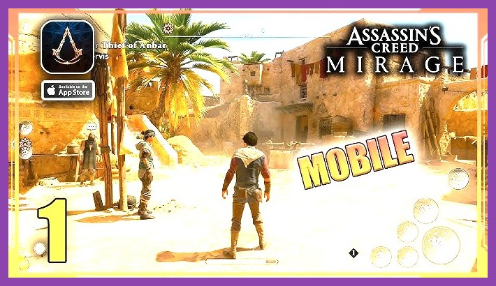 Basim exploring ancient Baghdad with realistic lighting in AC Mirage on iOS