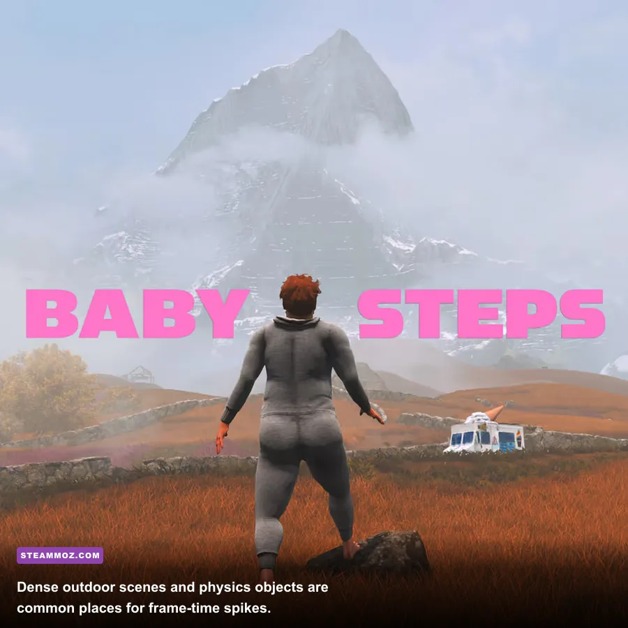 Nate standing near a campsite in the Baby Steps mountain environment