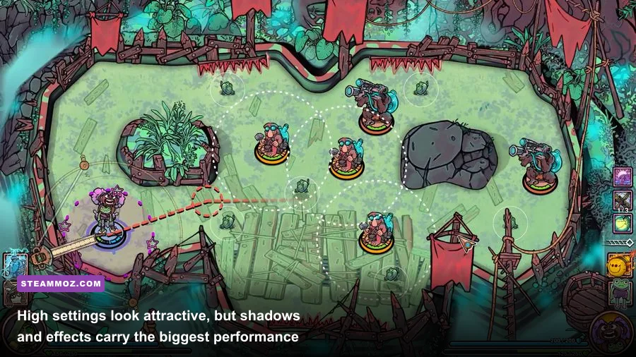 Flick Shot Rogues high graphics settings showing detailed environments and lighting