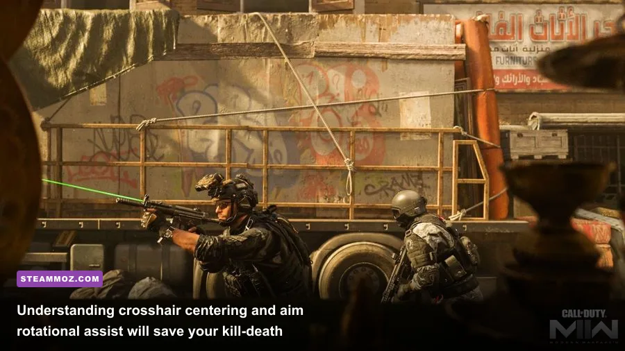 First-person combat sight picture during a tight indoor firefight in Modern Warfare 2