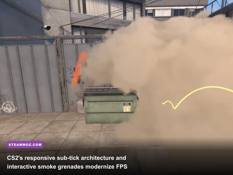 Counter-Strike 2 dynamic volumetric smoke grenade filling an indoor chokepoint