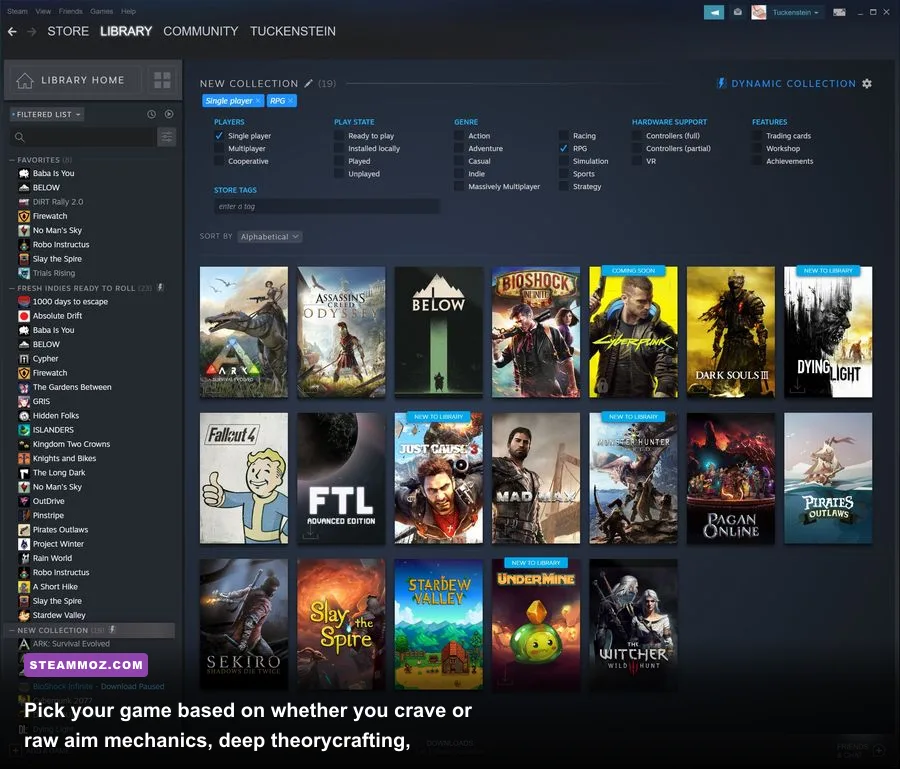 Gamer choosing games from a digital library on a high-refresh monitor