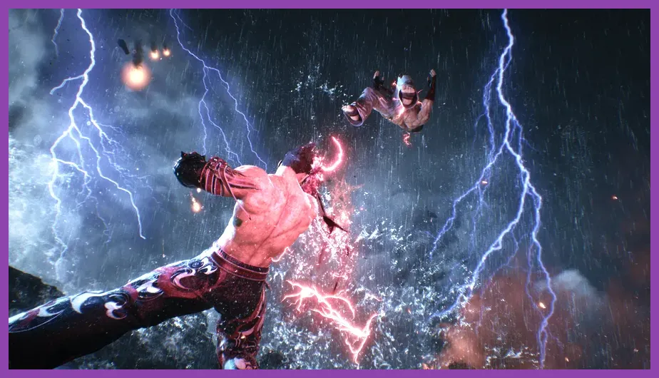 Kazuya Mishima unleashing an Electric Wind God Fist