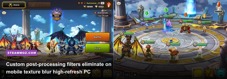Side by side visual comparison of Summoners War PC textures enhanced with Reshade