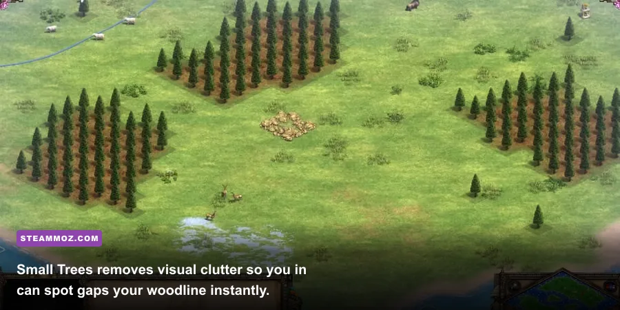 Comparison between vanilla forest trees and small trees mod in Age of Empires