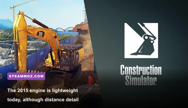 Construction Simulator 2015 PC gameplay with construction vehicles and distant worksite scenery