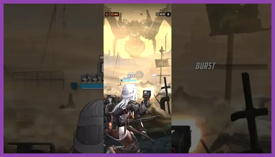 Nikke Goddess of Victory boss battle against giant Rapture