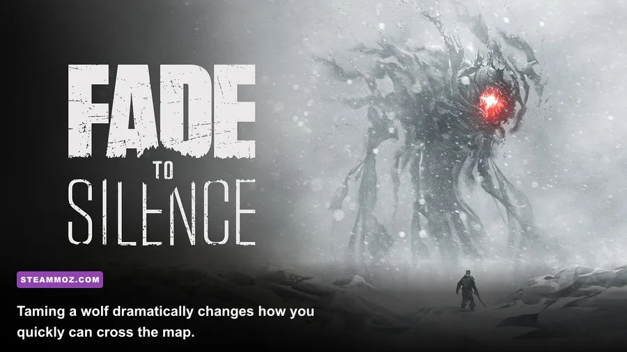 Ash riding a wolf through the snowy wilderness in Fade to Silence