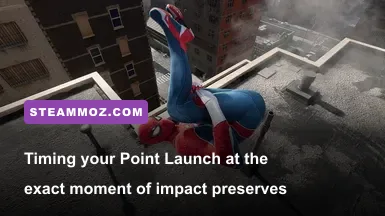 Spider-Man executing a Point Launch off a rooftop water tower in Manhattan