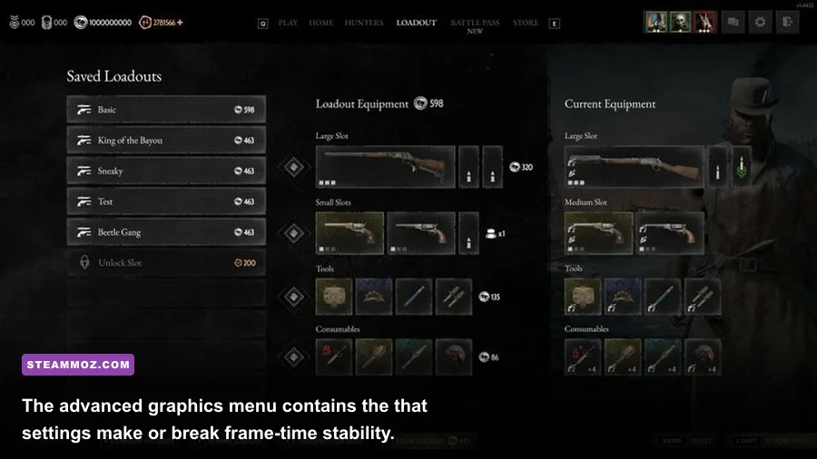 Hunt Showdown 1896 PC graphics settings menu showing advanced performance options