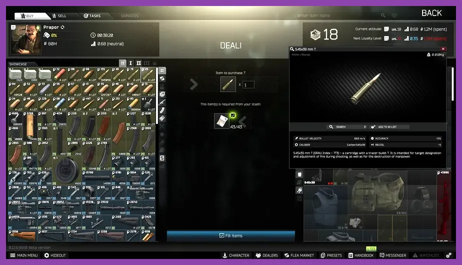 Crafting high-end ammunition at the workbench in Tarkov