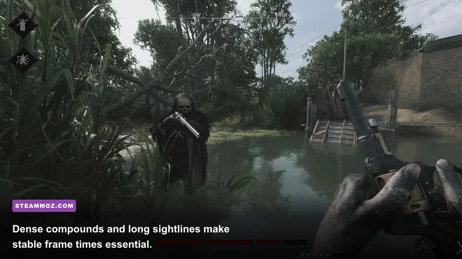 Hunt Showdown 1896 hunters fighting around a bayou compound in HD gameplay