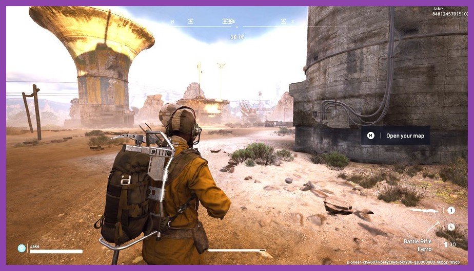 Screenshot of Arc Raiders squad fighting AI marauders in a ruined city