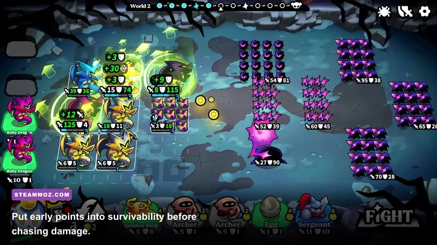Knightica character stats and equipment screen for a beginner build