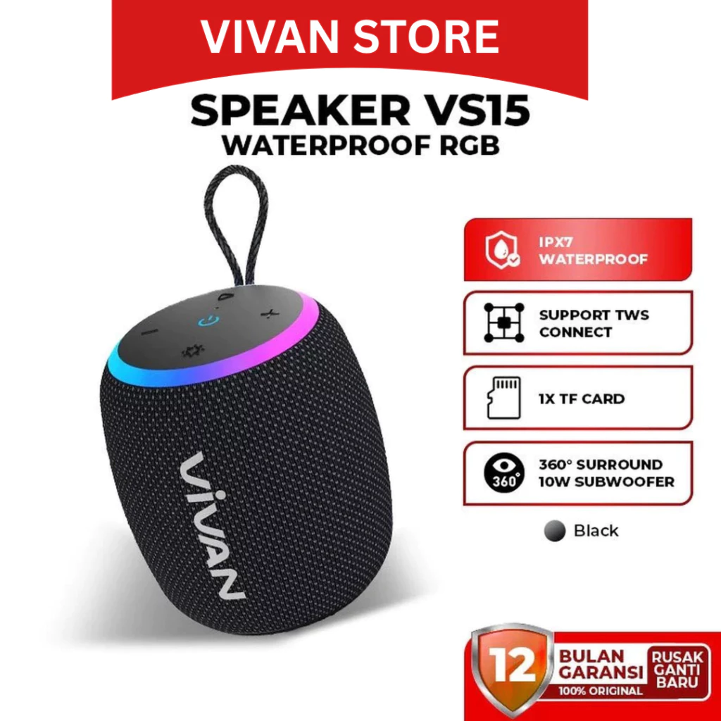VIVAN VS15 Bluetooth Speaker Surround Sound 360° Waterproof Ipx7