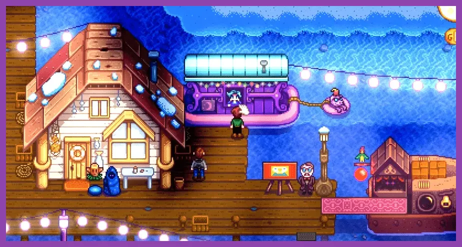 Stardew Valley winter festival scene showing particle effects