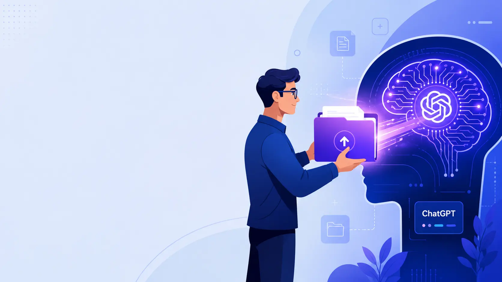 ChatGPTのファイルアップロードエラーを解決するエンジニアのイラスト