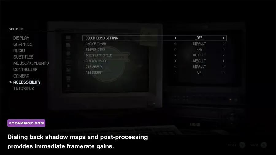 In-game graphics options menu for The Quarry PC