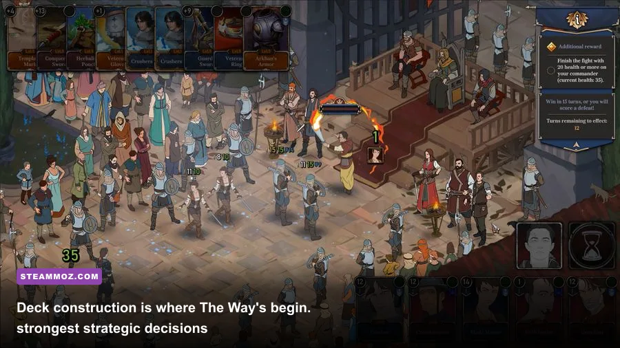 Ash of Gods The Way deck-building screen with unit equipment and skill cards