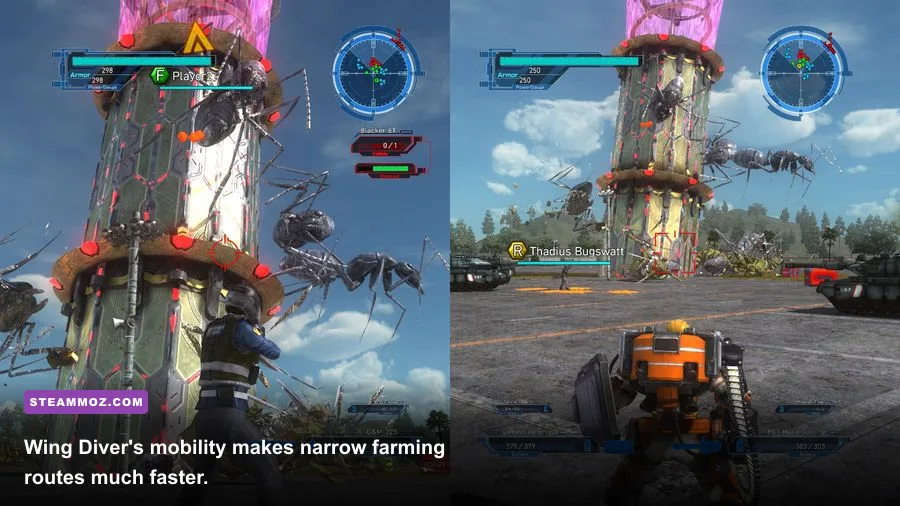 Earth Defense Force 5 Wing Diver fighting enemies in an underground tunnel