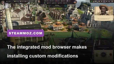 Anno 1800 official in-game mod loader interface showcasing active community modifications