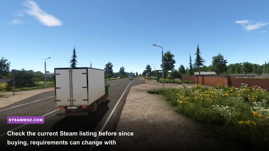 Bus Driver Simulator Steam gameplay image featuring a bus on the Murom Suburbs map