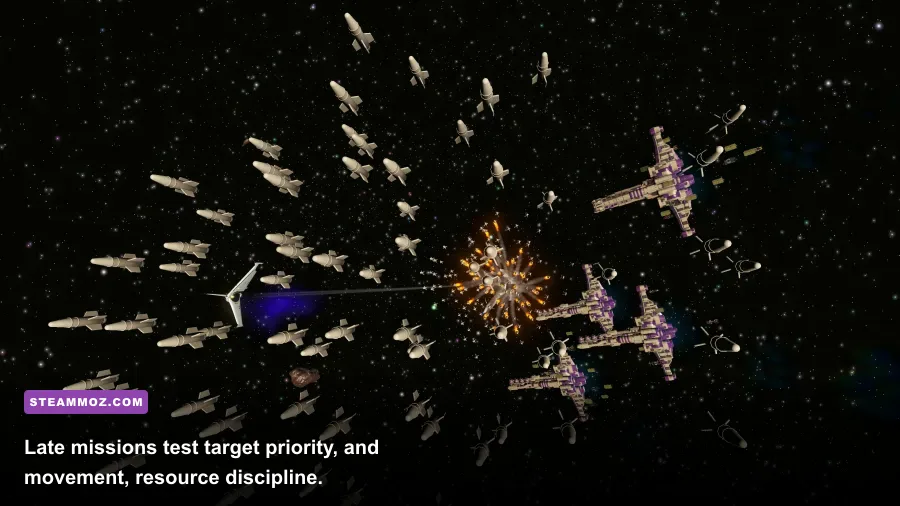 Excubitor late-game battle with the station surrounded by enemy ships